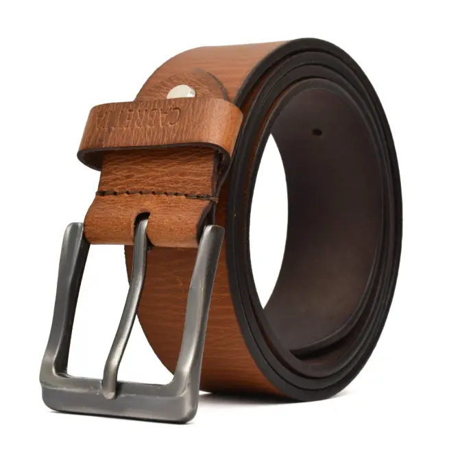 Brown Leather Belt with Metal Buckle